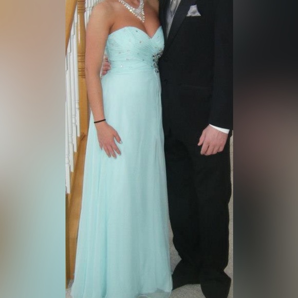 Baby Blue Strapless Prom Dress with Sparkles - Picture 2 of 3